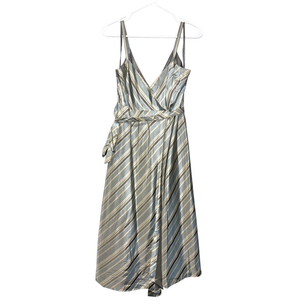 Banana Republic NWT Vintage Y2K Pale Blue & Tan Silk Striped Midi Sundress 8